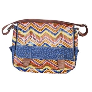 Fossil Key-Per Messenger Bag Floral Vinyl Coated Canvas Multicolor Shoulder Bag